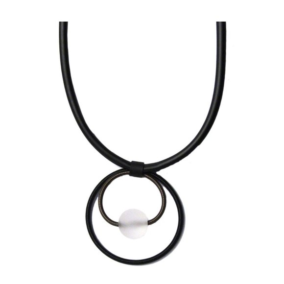 Jewelry - Tigerstars Handcrafted Frosted Glass Ball Black Piano Wire Double Ring Necklace